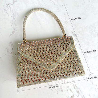 Rhinestone Evening Clutch Handbag - Metallic Nylon Dinner Bag