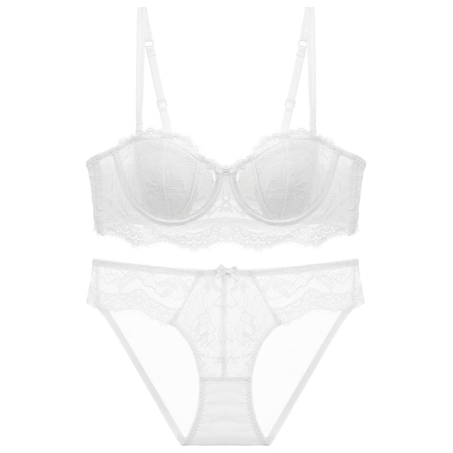 Women's Lace Strapless Bra and Shorts Set - Half Cup Convertible Design