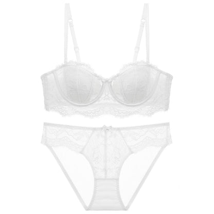 Women's Lace Strapless Bra and Shorts Set - Half Cup Convertible Design