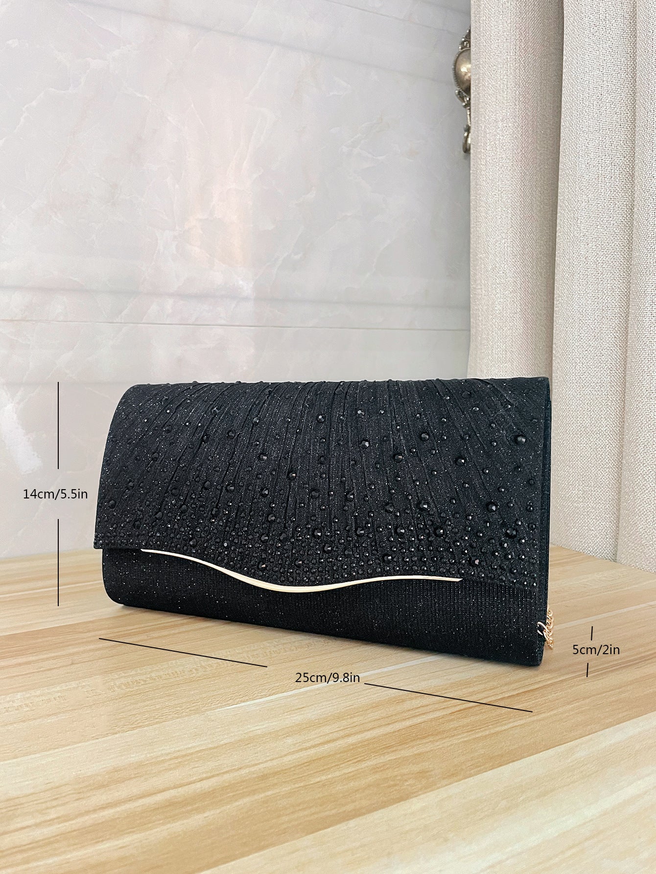 Rhinestone Evening Clutch - Woven Fabric Dinner Bag with Diamond Embellishments
