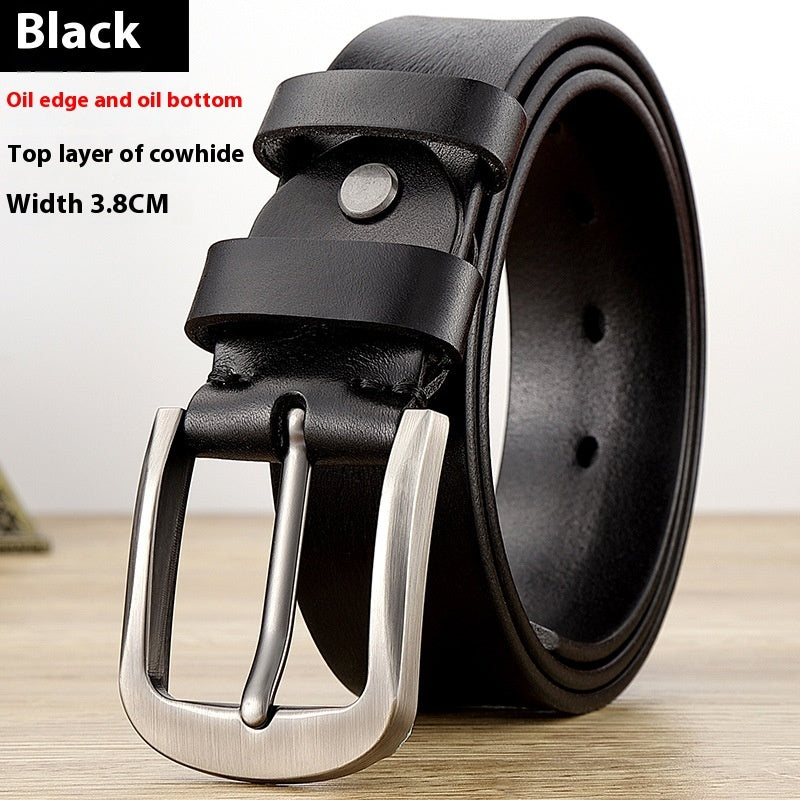 First Layer Cowhide Leather Belt - Men's Genuine Leather with Alloy Pin Buckle