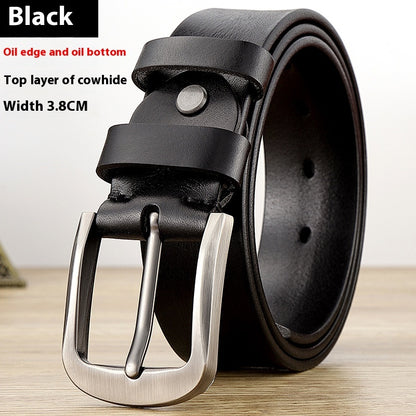 First Layer Cowhide Leather Belt - Men's Genuine Leather with Alloy Pin Buckle