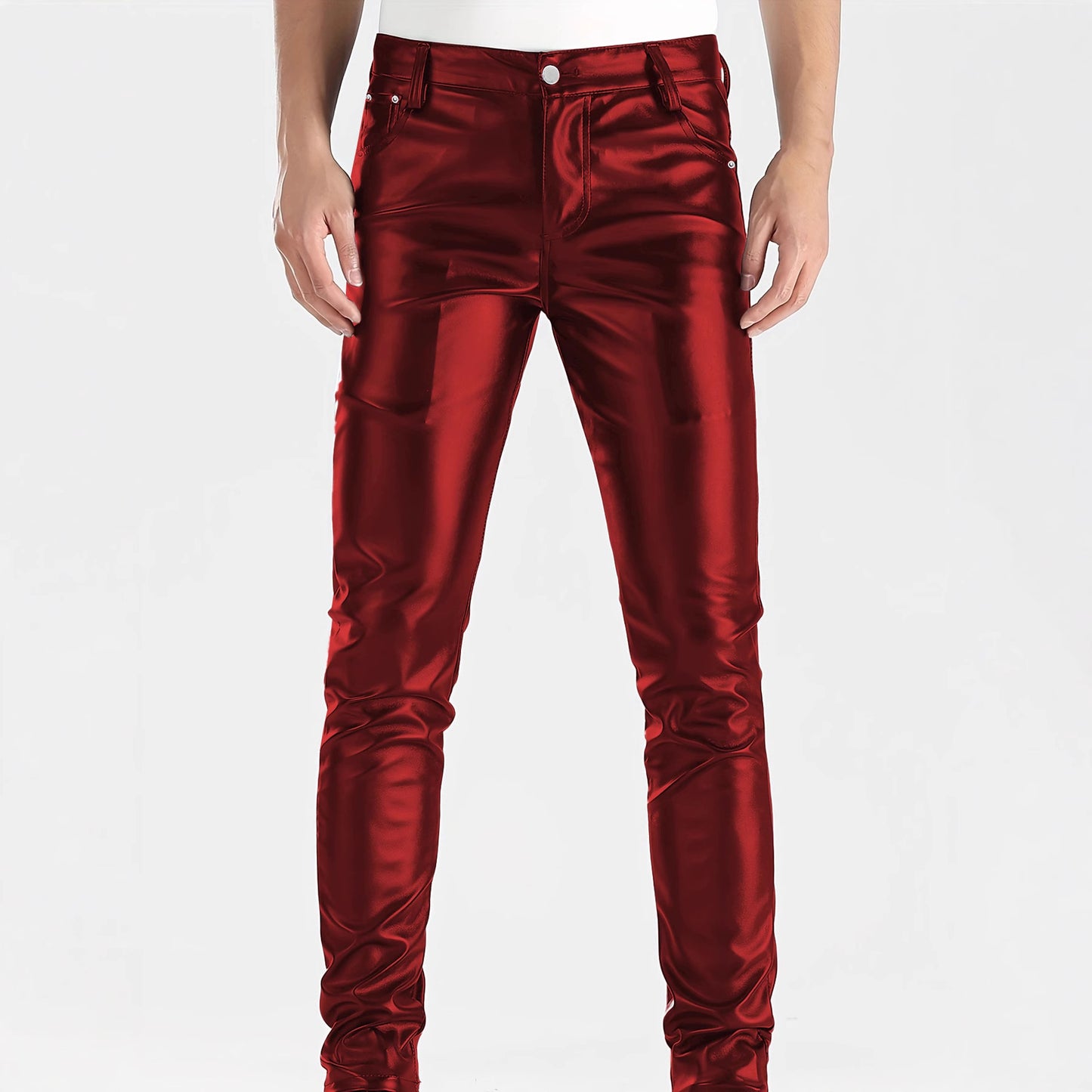 Men's Faux Leather Skinny Pants - Mid-Rise Slim Fit