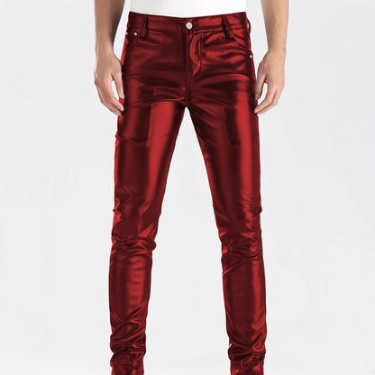 Men's Faux Leather Skinny Pants - Mid-Rise Slim Fit
