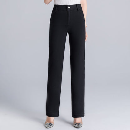 High-Waist Straight Cotton Suit Pants - Slim Fit Trousers for Women
