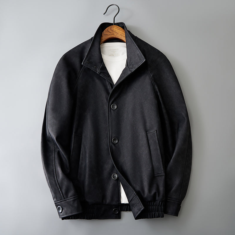 Casual Korean Retro Two-Tone Men's Synthetic Leather Coat - Short Loose Fit Jacket