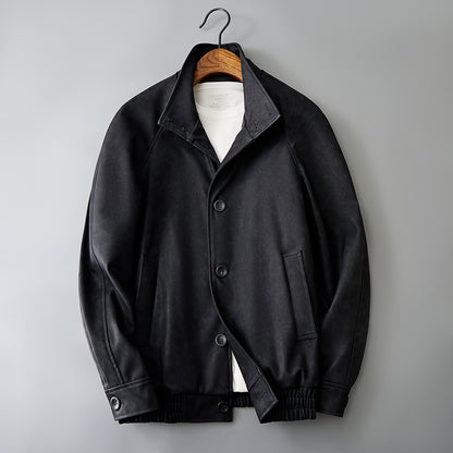 Casual Korean Retro Two-Tone Men's Synthetic Leather Coat - Short Loose Fit Jacket