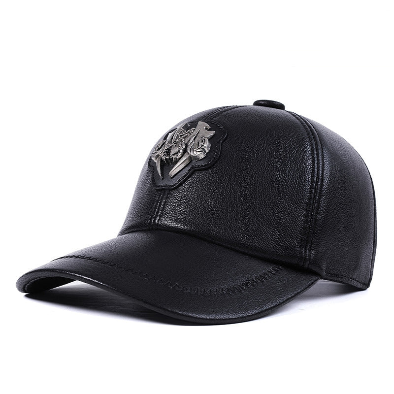 Premium Genuine Goat Leather Peaked Cap - Adjustable Unisex Winter Hat