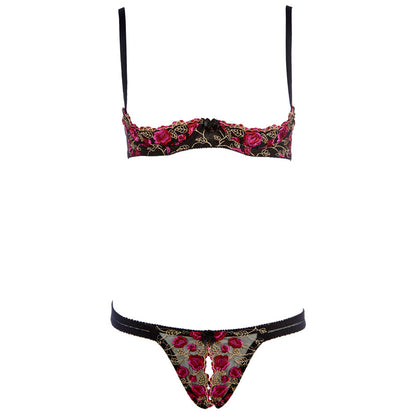 Women's Delicate Embroidered Lingerie Set - Nylon Mesh Design