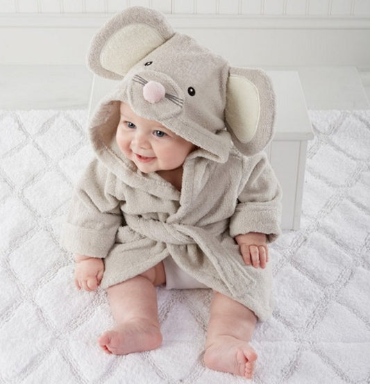 Cotton Baby Hooded Bathrobe - Cute Animal Design Bath Towel