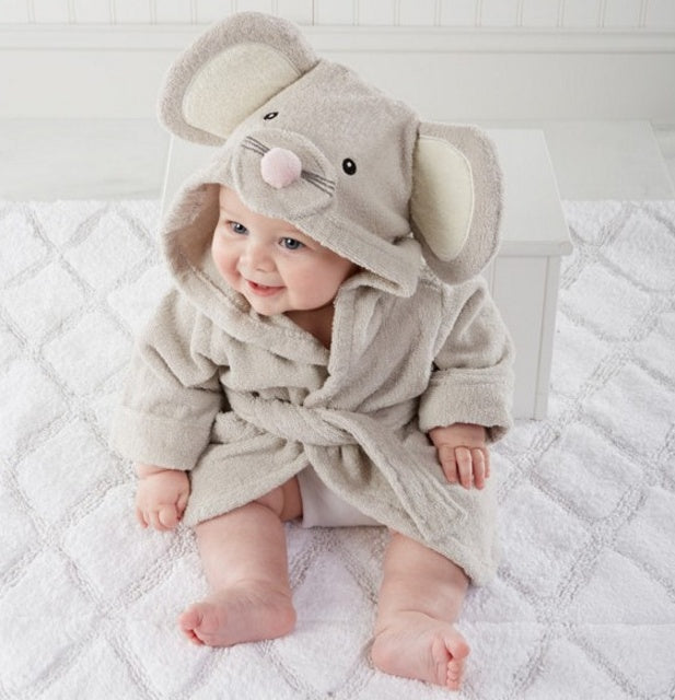 Cotton Baby Hooded Bathrobe - Cute Animal Design Bath Towel