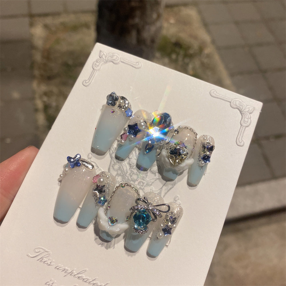 Sea Blue Dove Egg Press-On Nails - False Nail Stickers Set