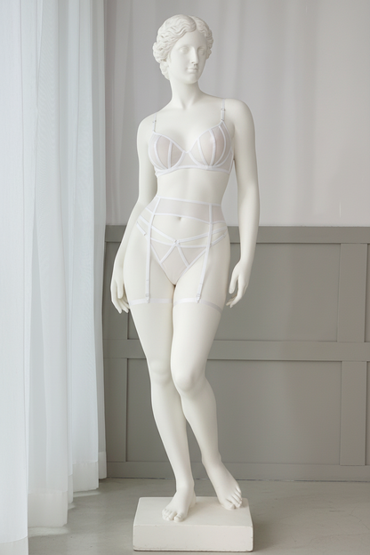 Women's Sheer Mesh Lingerie Set with Garter - Three-Piece Collection