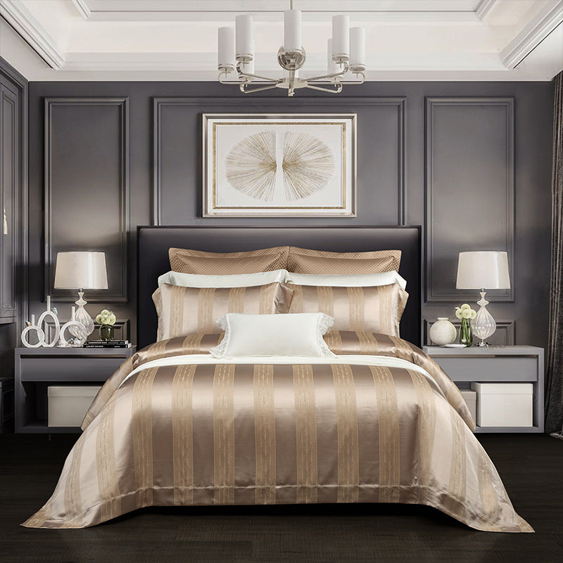 Silk Tencel Jacquard Bedding Four-Piece Set - Luxury Duvet Cover and Sheet Set