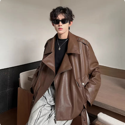 Men's Faux Leather Jacket - Trendy Loose Fit Style