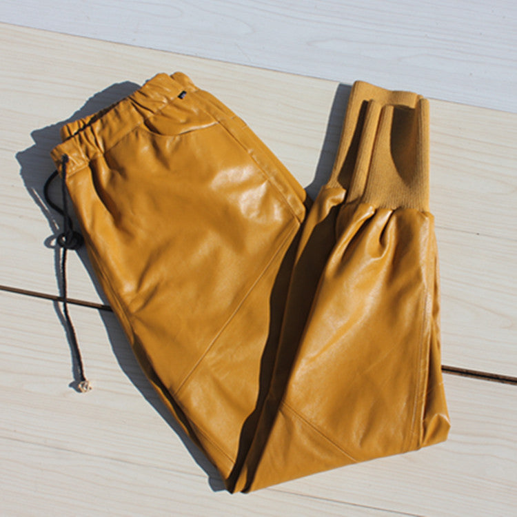 Women's Genuine Sheepskin Leather Baggy Trousers - Street Style