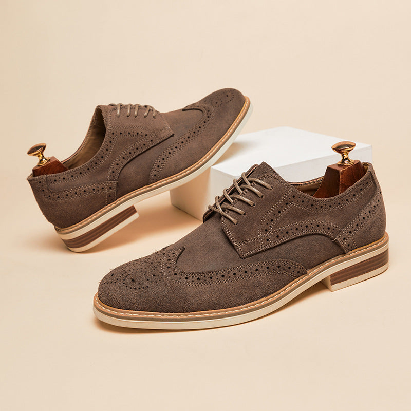 Men's Genuine Leather Brogue Shoes - Cow Suede Formal Business Dress Shoes
