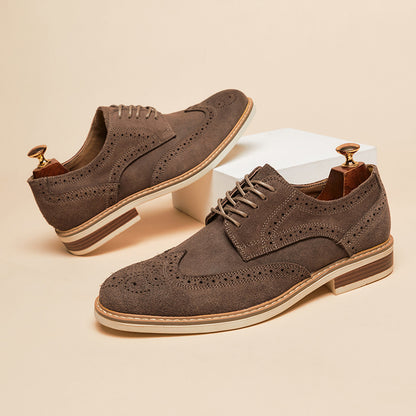 Men's Genuine Leather Brogue Shoes - Cow Suede Formal Business Dress Shoes