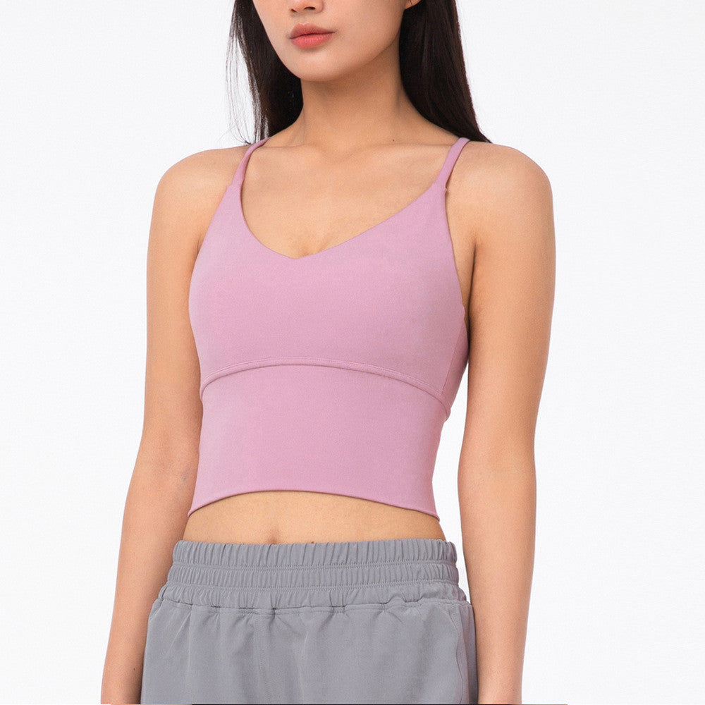 Cross-Back Sports Bra - Wireless Gathered Support with Removable Inserts