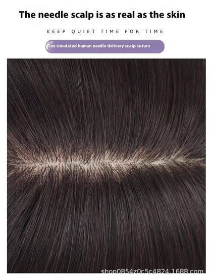 Natural Mid-Length Human Hair Wig - Synthetic Blend