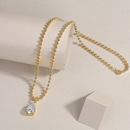 Large Pear-Shaped Moissanite Necklace Pendant - S925 Sterling Silver with Gold Plating