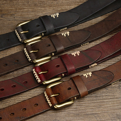 Handmade Retro First Layer Cowhide Leather Belt - Genuine Leather with Copper Pin Buckle