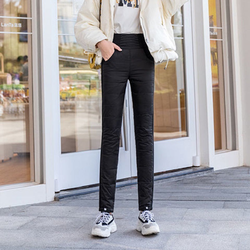 High-Waist Down Pants - Insulated Pencil Trousers with Duck Down Filling