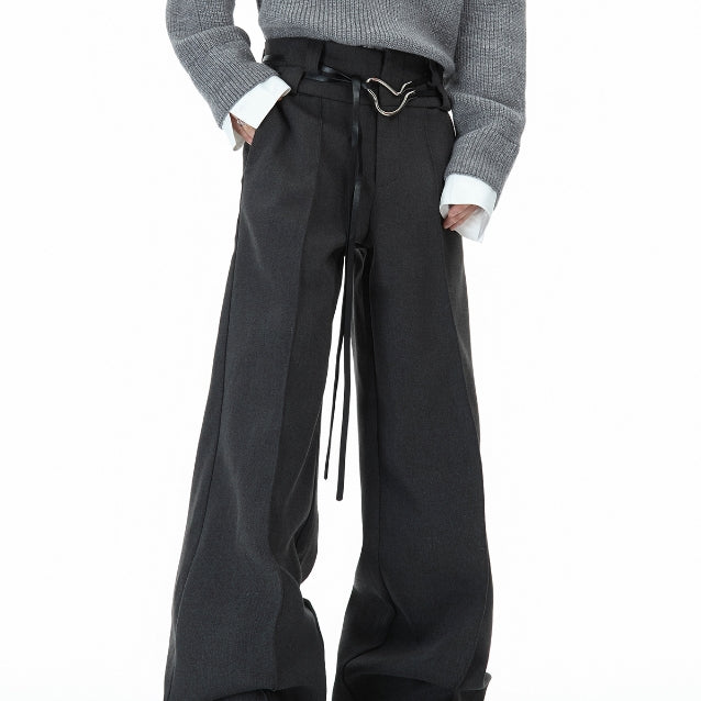 Men's Metal Strap Design Straight Trousers - Casual Pleated Pants