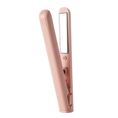 USB Mini 2-in-1 Hair Curler & Straightener | Portable Dual-Use Styling Tool | Dark Green, Pink, White, Blue