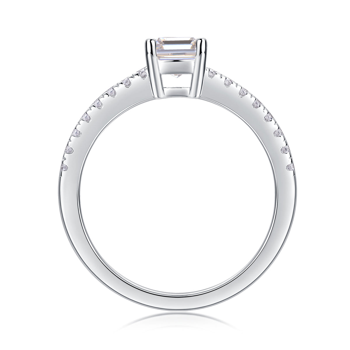 Octagonal Moissanite Sterling Silver Ring - Platinum Plated Wedding Band