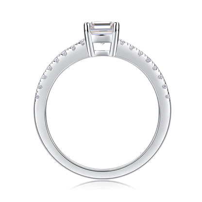 Octagonal Moissanite Sterling Silver Ring - Platinum Plated Wedding Band