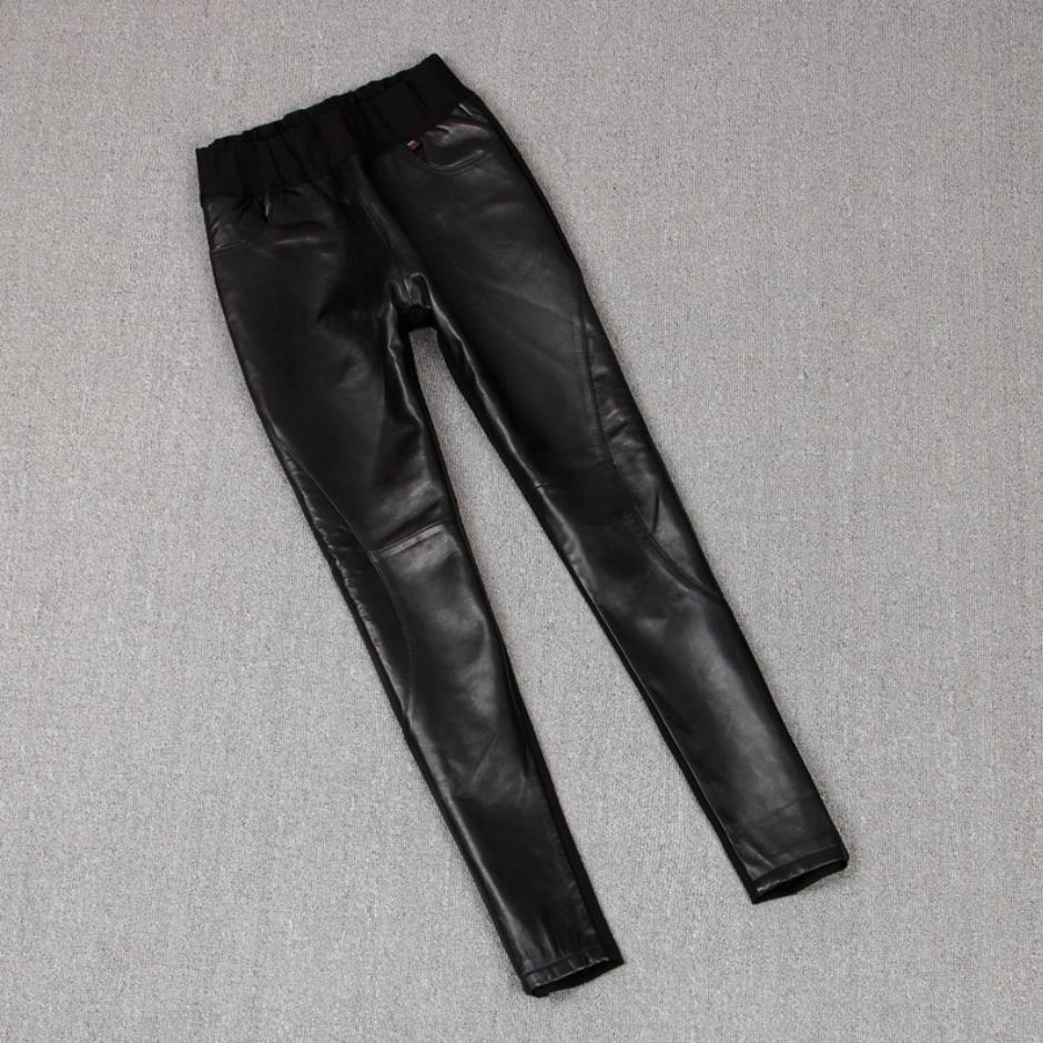 Stitching Stretch Pencil Pants - Women's Sheepskin Leather Trousers