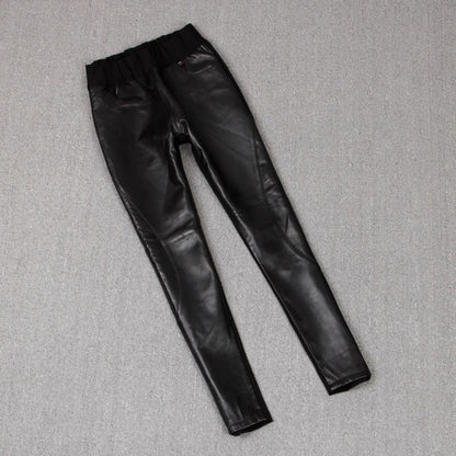 Stitching Stretch Pencil Pants - Women's Sheepskin Leather Trousers