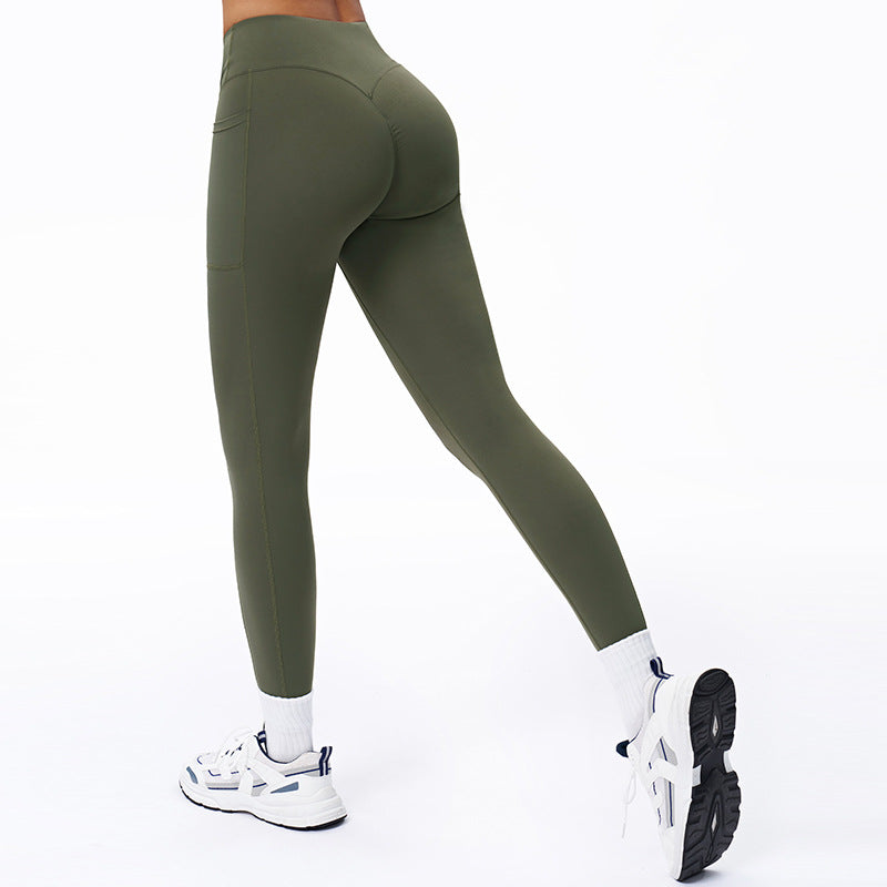 High-Waist Crossover Yoga Pants - Women's Nylon-Spandex Athletic Leggings