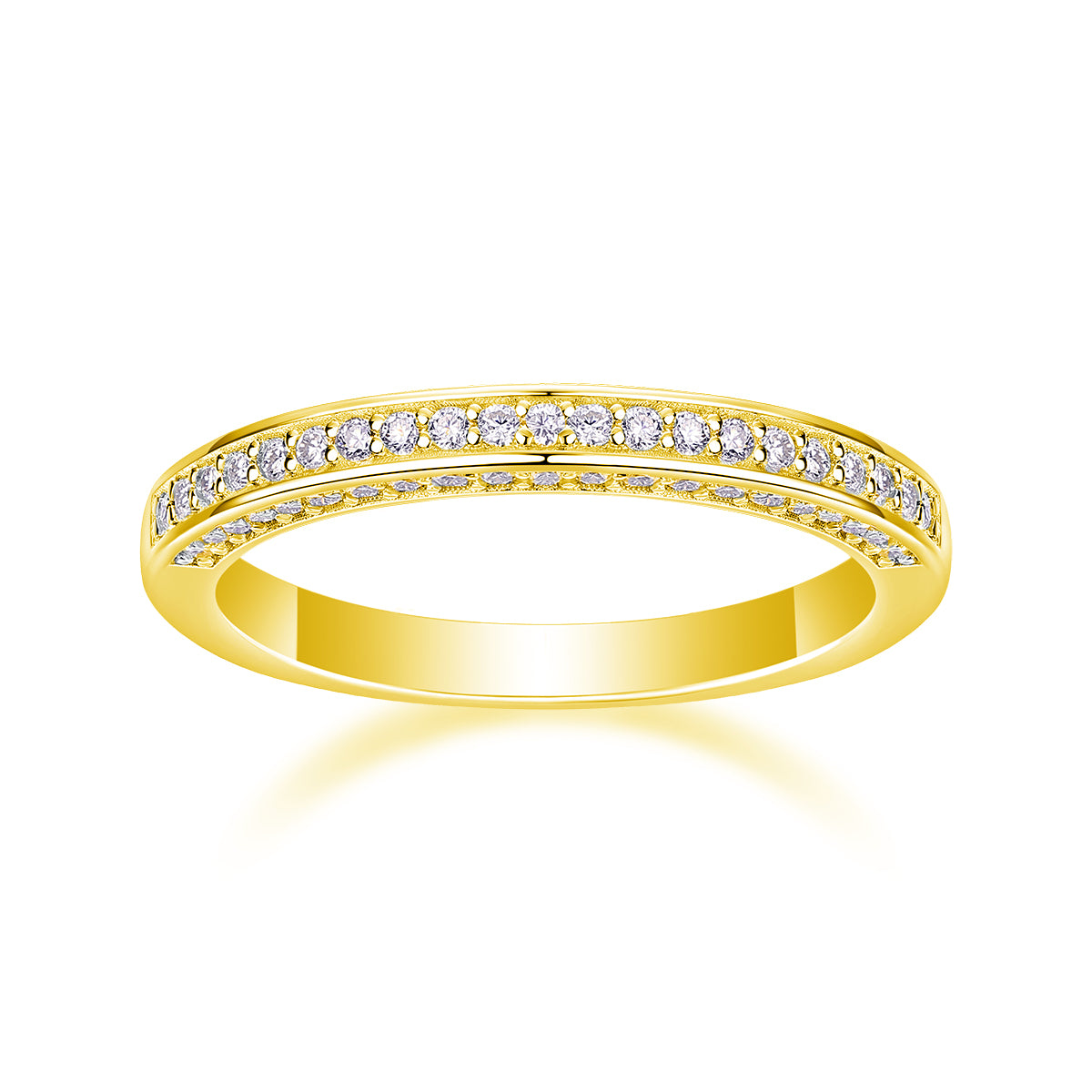 Delicate Moissanite Sterling Silver Ring - Platinum Plated Wedding Band