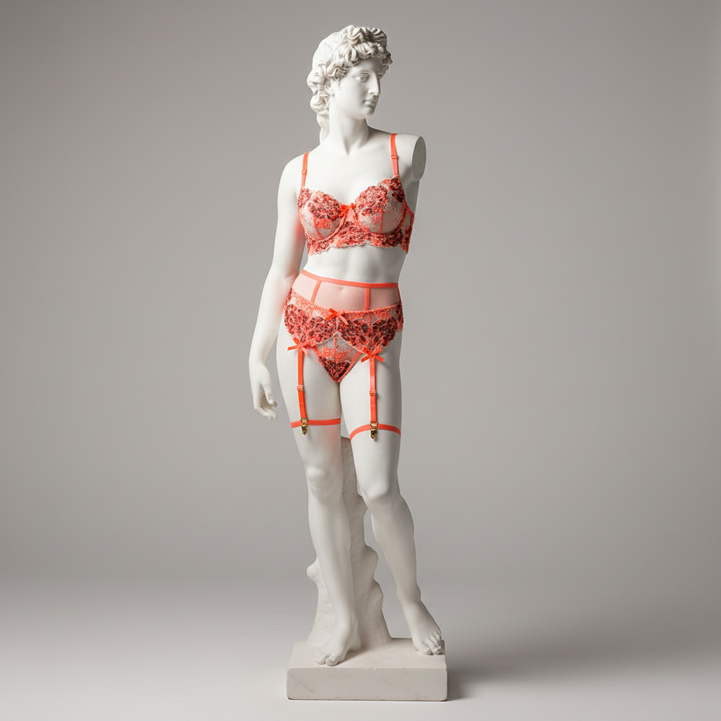Women's Embroidered Lingerie Set - Delicate Floral Design Bra and Panty
