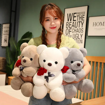 Rose Teddy Bear Plush Toy - Soft Stuffed Animal Pillow Gift