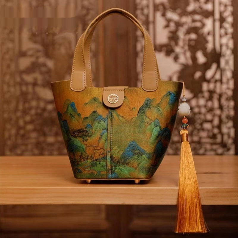Premium Silk Basket Bag - Traditional Chinese Style Clutch with Tassel