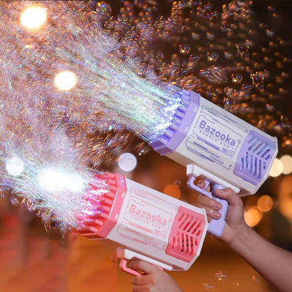Bubble Gun Rocket - 69-Hole Automatic Bubble Machine with LED Lights
