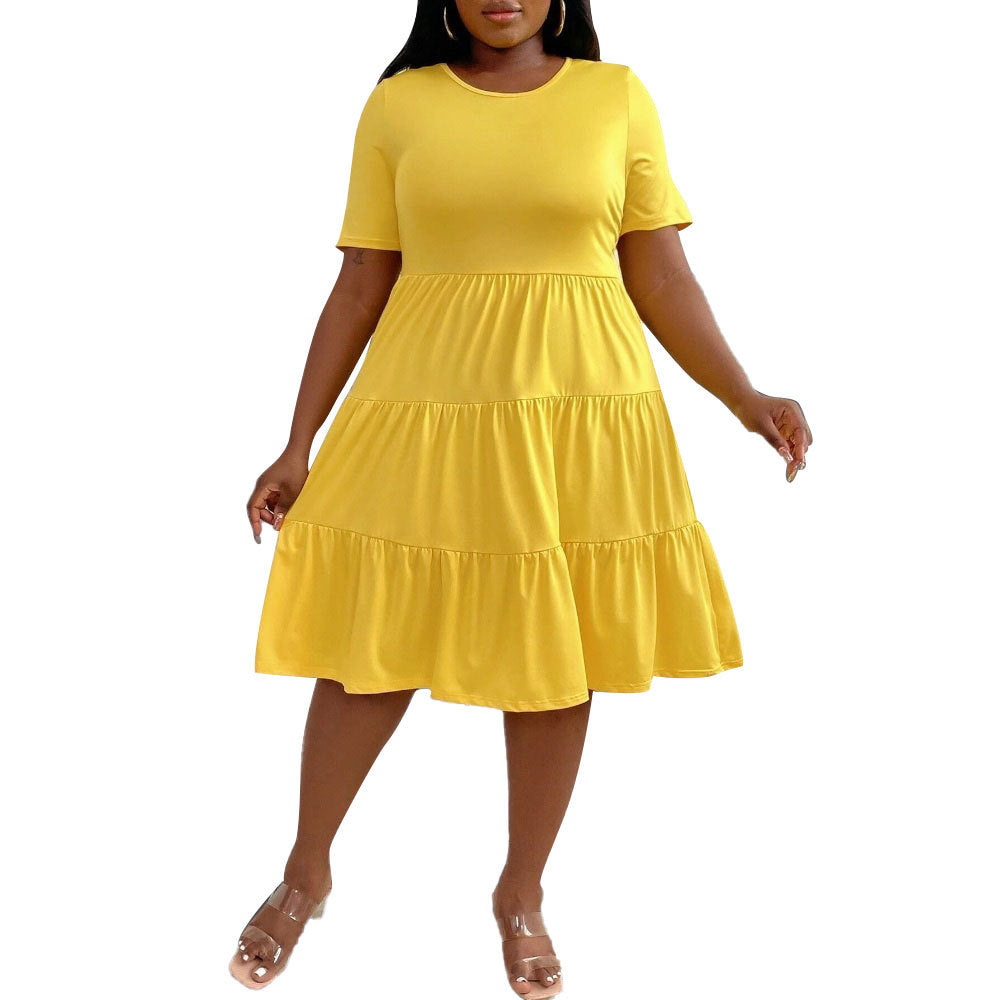 Women's Elegant Yellow Midi Dress - High-Waist Ruffled Spring Summer Dress