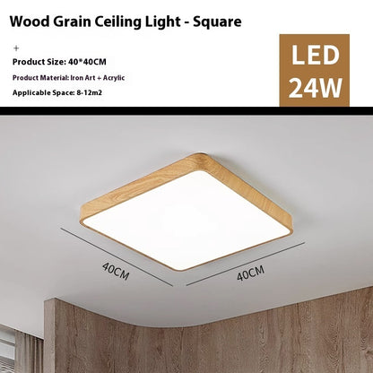 Nordic LED Wood Grain Ceiling Light - Modern Iron Art Bedroom Light with Dimming