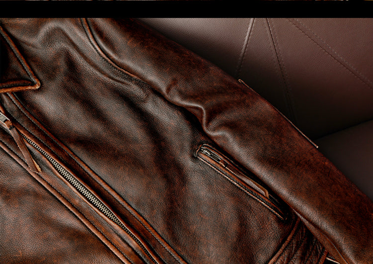 Men's Distressed Motorcycle Jacket - Stone Washed Short Coat