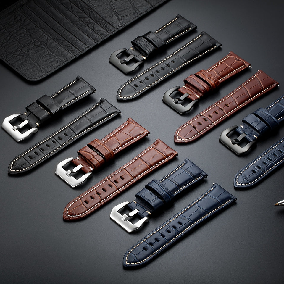Premium Italian Leather Watch Strap with Quick Release - Bamboo Pattern