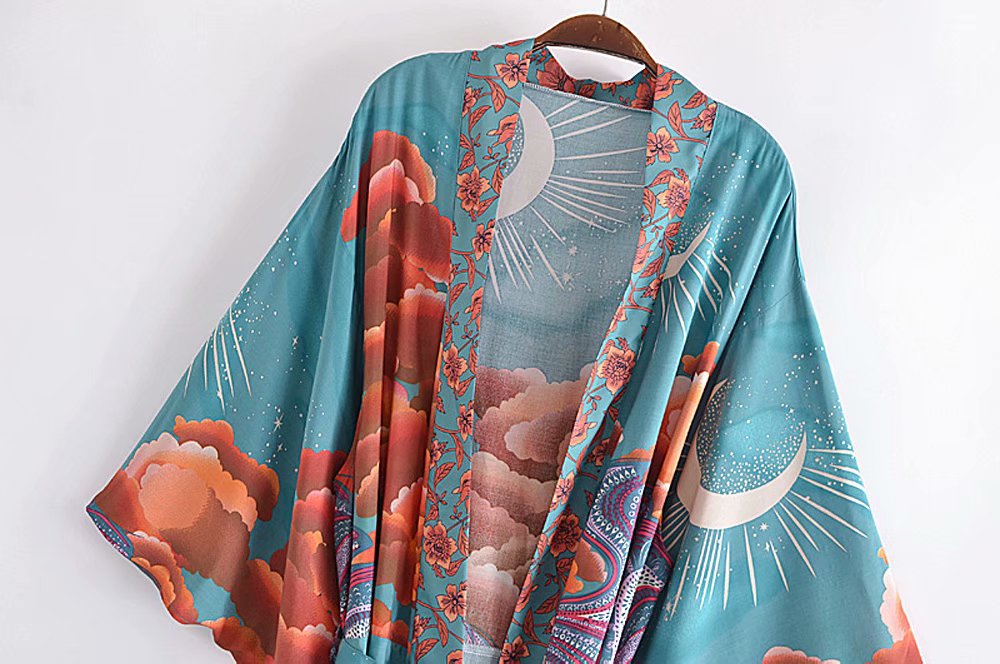 Women's Kimono Robe Gown Cover - Elegant Printed Spun Rayon Loungewear