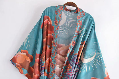 Women's Kimono Robe Gown Cover - Elegant Printed Spun Rayon Loungewear