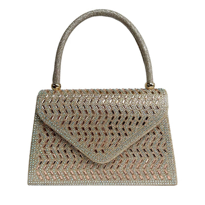 Rhinestone Evening Clutch Handbag - Metallic Nylon Dinner Bag