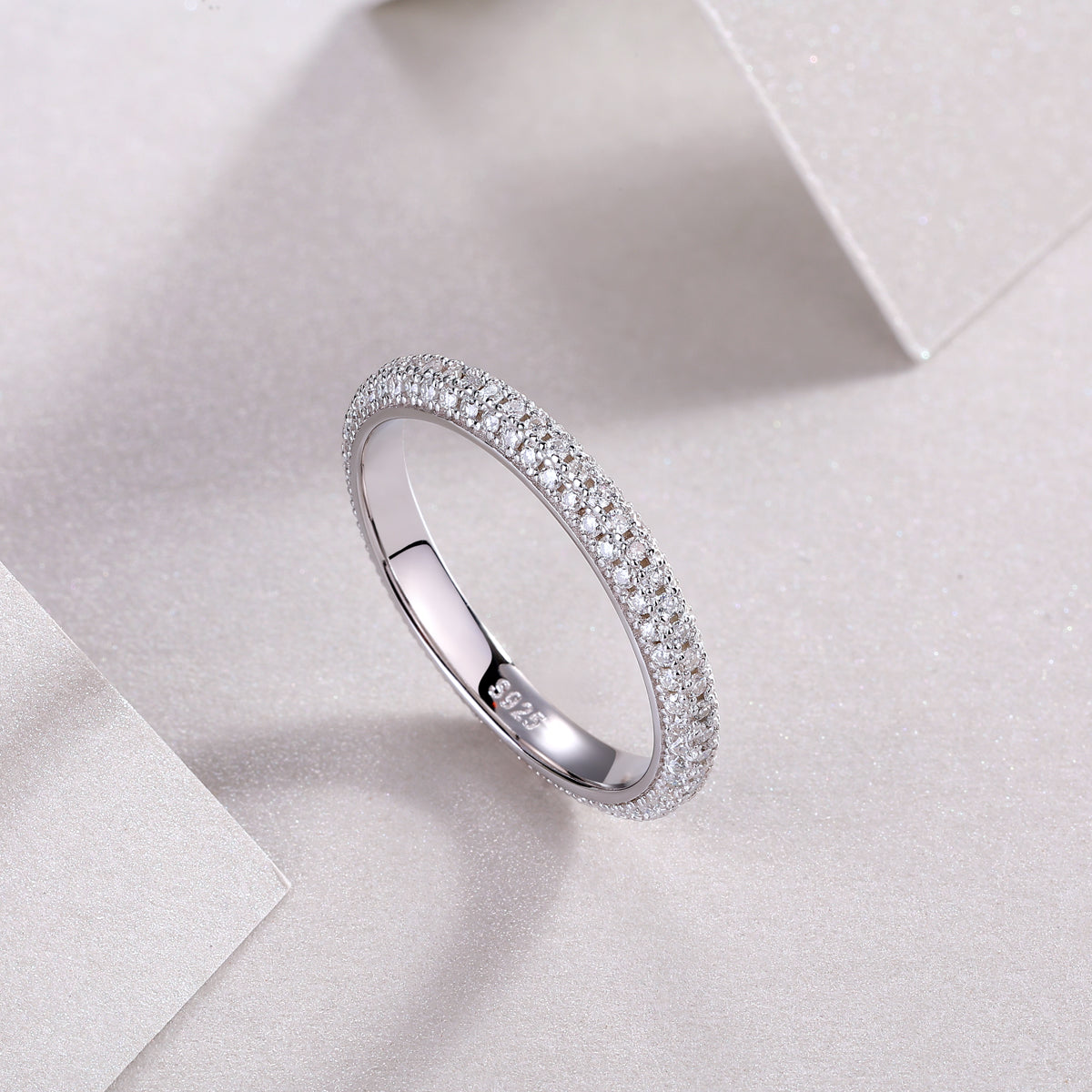 Moissanite Sterling Silver Wedding Ring Set - Platinum Plated Band