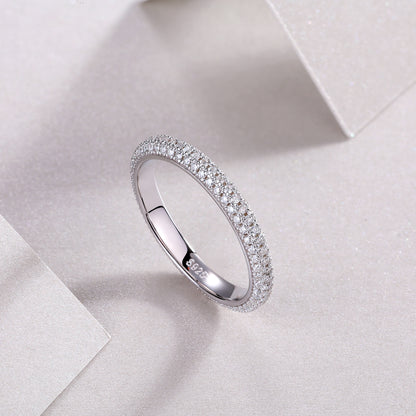 Moissanite Sterling Silver Wedding Ring Set - Platinum Plated Band