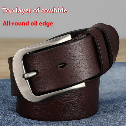 First Layer Cowhide Leather Belt - Men's Genuine Leather with Alloy Pin Buckle