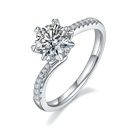 1 Carat Moissanite Sterling Silver Wedding Ring - Platinum Plated